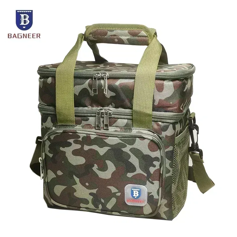 Color: Beige - BAGNEER Thermal Lunch Bag Camping Picnic Food Cooler Bags Insulated Case Waterproof Office School Lunchbag Shoulder Cooling Box