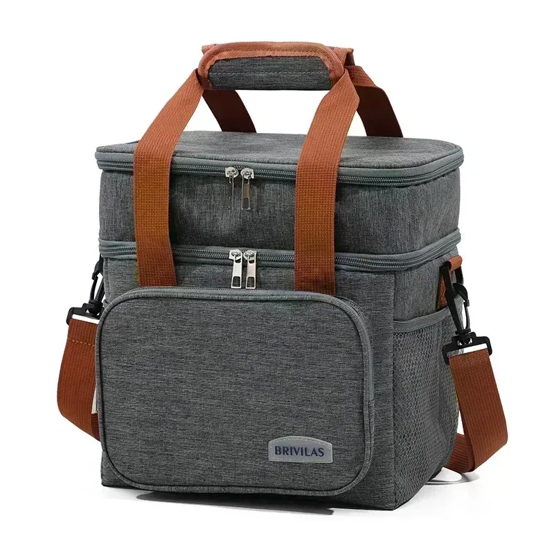 Color: Beige - BAGNEER Thermal Lunch Bag Camping Picnic Food Cooler Bags Insulated Case Waterproof Office School Lunchbag Shoulder Cooling Box