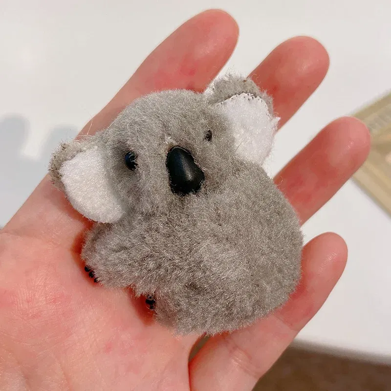 Color: Silver - 2021 Women Girls Cute Side Bangs Clip Plush Koala Bear Ornament Hair Clips Lady Soft Barrettes Hairpins Female Hair Accessories