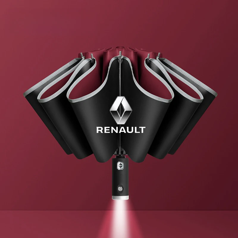 Color Name: Red - For Renault RS Line Clio Megane 3 Scenic Laguna Logan Kangoo Sandero Car Fully Automatic Reflective Umbrella Folding Sunshade