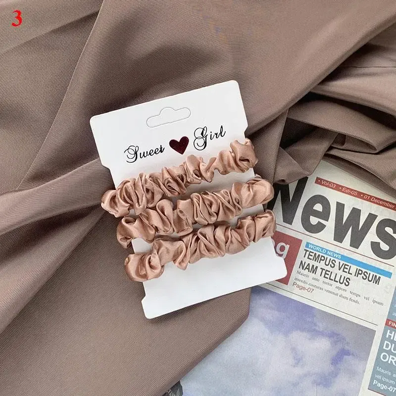 Color: SKY BLUE - Free Shipping 3PCS/Set Satin Silky Scrunchies Hair Rope Luxury Solid Color Elastic Hair Bands Women Hair Accessories Headwear