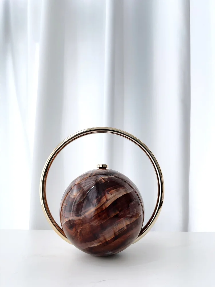 Color: Lavender - 2025 New Marble Pattern Spherical Banquet Bag for Women Trendy Electroplated Handle PVC Handbags Lady Mini Purse Evening Clutch