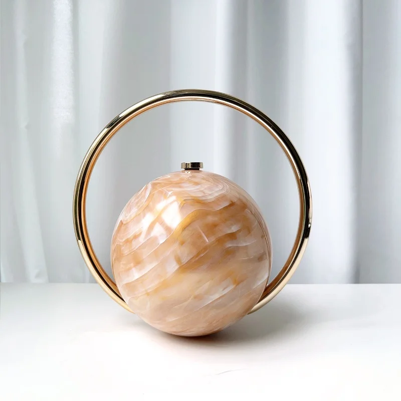Color: Lavender - 2025 New Marble Pattern Spherical Banquet Bag for Women Trendy Electroplated Handle PVC Handbags Lady Mini Purse Evening Clutch