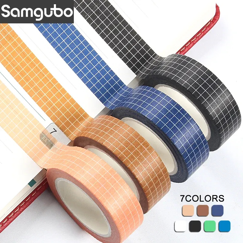 Color: WHITE - 10M Pure Color Grid Washi Tape Set Masking Tape Journaling Supplies Washy Tape Organizer Washitape Stationery Sticker Scrapbook
