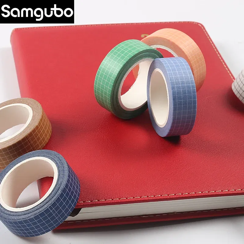 Color: WHITE - 10M Pure Color Grid Washi Tape Set Masking Tape Journaling Supplies Washy Tape Organizer Washitape Stationery Sticker Scrapbook