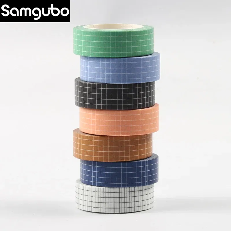 Color: WHITE - 10M Pure Color Grid  Washi Tape Set Masking Tape Journaling Supplies Washy Tape Organizer Washitape Stationery Sticker Scrapbook