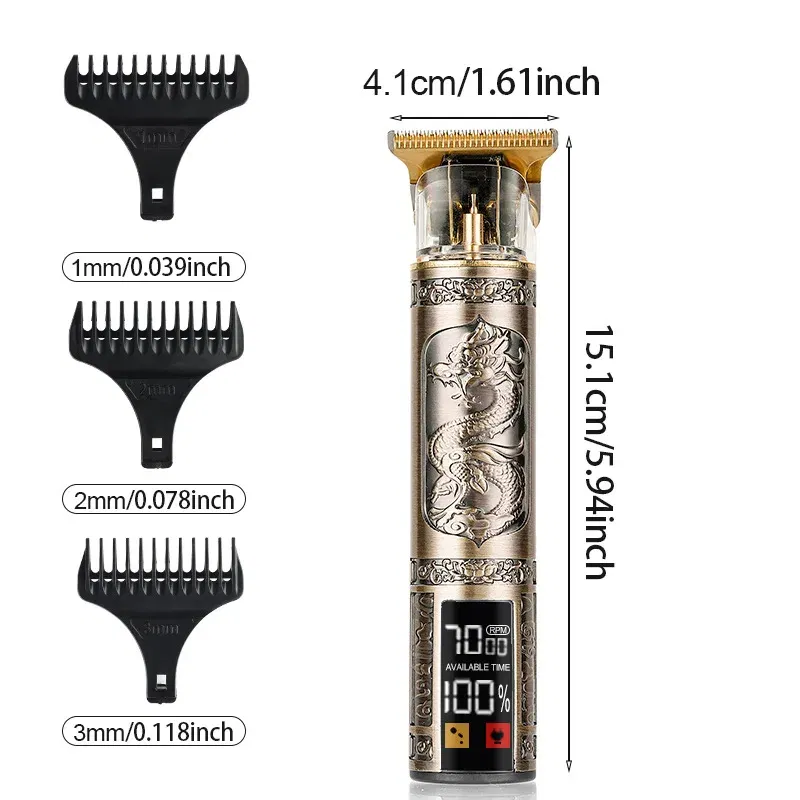Color: Gold - T9 Hair Clipper Electric Clipper Hairdressing USB Electric Three-speed Speed Adjustment Large-screen Power Display Metal Shaver