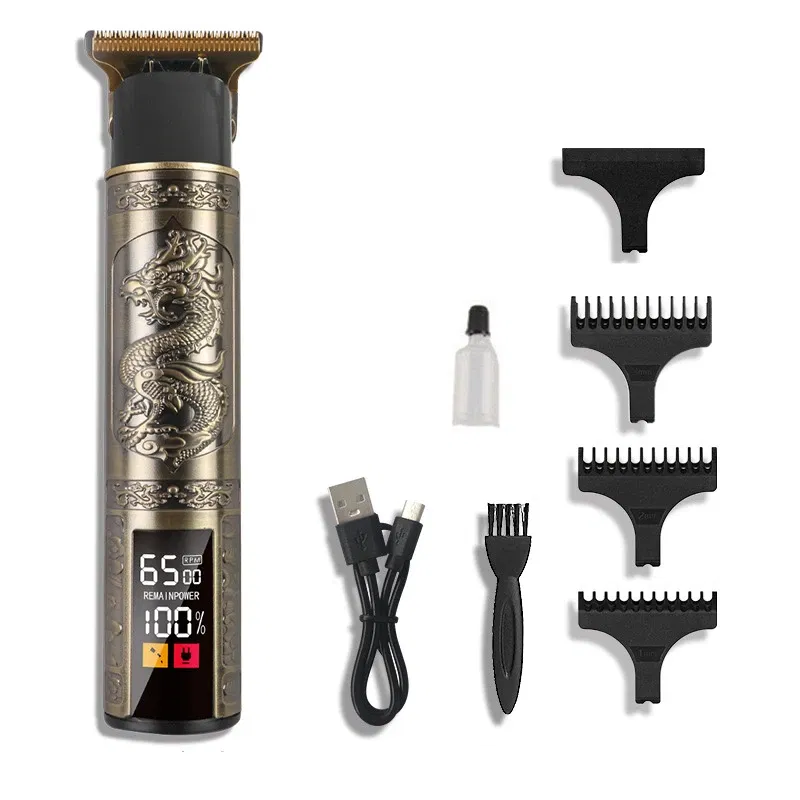 Color: Gold - T9 Hair Clipper Electric Clipper Hairdressing USB Electric Three-speed Speed Adjustment Large-screen Power Display Metal Shaver