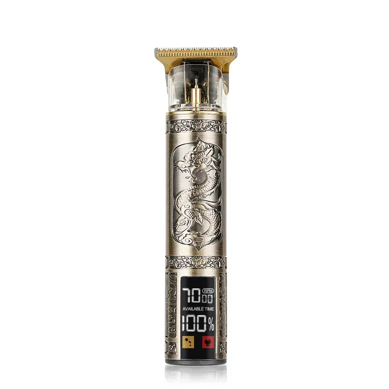 Color: Gold - T9 Hair Clipper Electric Clipper Hairdressing USB Electric Three-speed Speed Adjustment Large-screen Power Display Metal Shaver