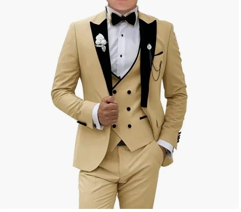 Color: Red, Size: L - Pink Prom Suit for Men 3 Piece Jacket Vest Pants Set Peaked Lapel Blazer Outfit Costume Birthday Party