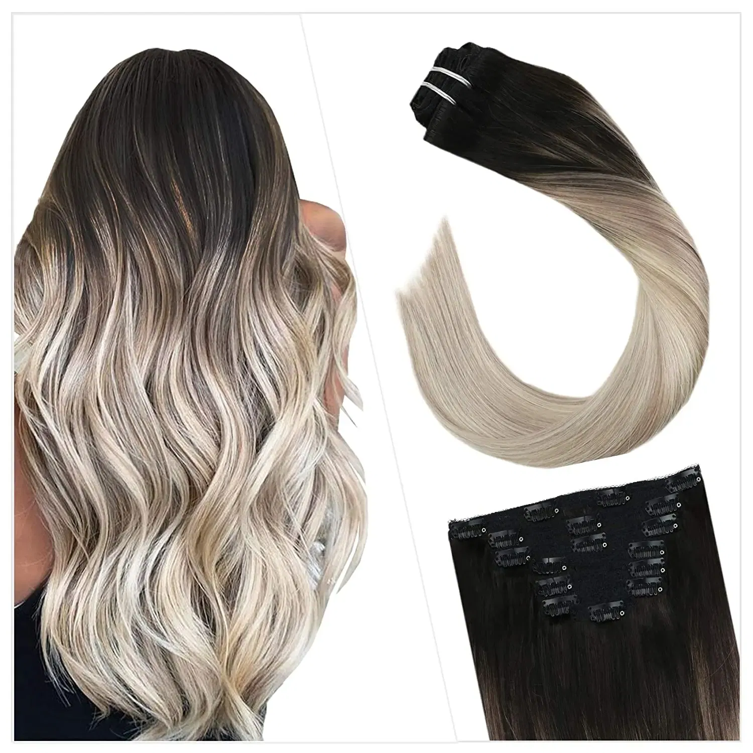 Color: T400/Burg, Length: 14 inches, Weight Per Package: 120g/Set - [16 Colors] Ugeat Clip in Hair Extensions Human Hair 14-22" Double Weft Remy Hair Full Head Clip in Extensions for Woman 7Pcs