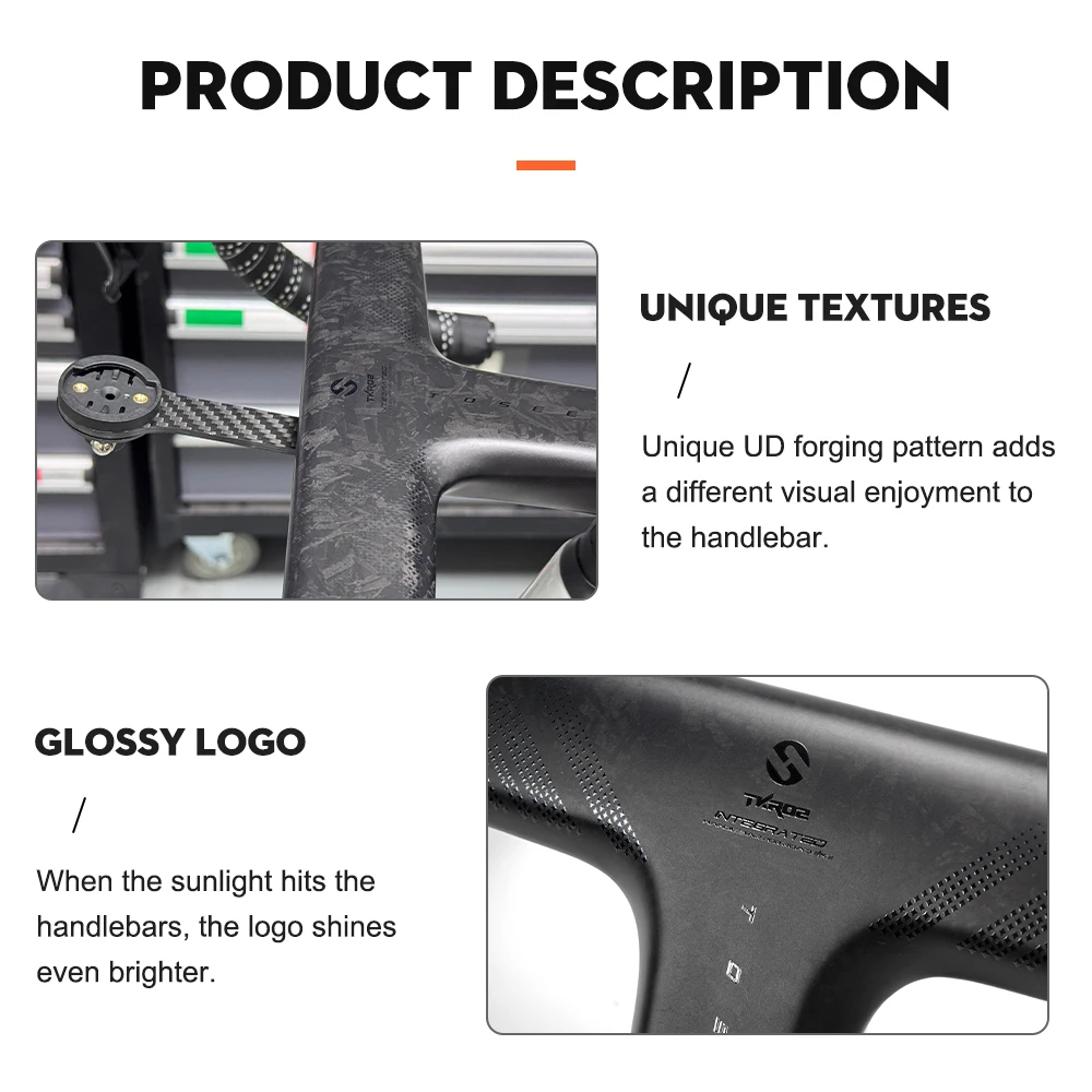 Color: Clear - TOSEEK Carbon Handlebar Road Carbon handlebar Drop bar T800 Carbon Integrated Handlebar Di2 Bicycle Accessories Carbon Drop bar