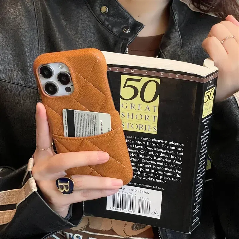 Color: black, Material: POLYESTER - Luxury Lattice Pattern Leather Cover for IPhone 16 15 14 13 Pro Max Credit Card Slot Holder Purse Wallet Shockproof Phone Case