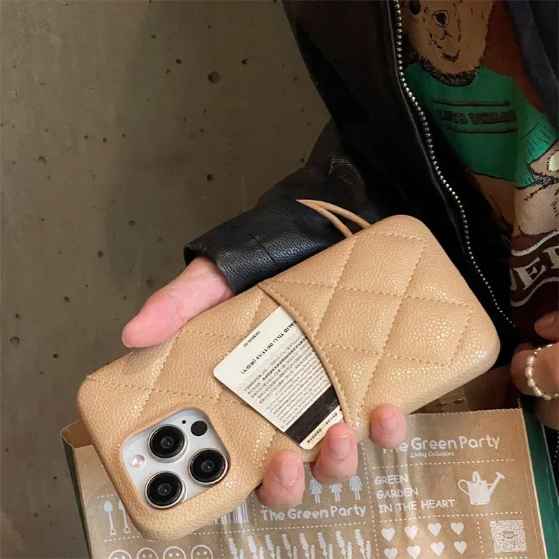 Color: black, Material: POLYESTER - Luxury Lattice Pattern Leather Cover for IPhone 16 15 14 13 Pro Max Credit Card Slot Holder Purse Wallet Shockproof Phone Case