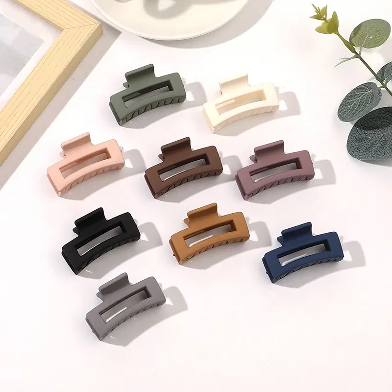 Color: GRAY - Wholesale 4.5cm Frosted Matte Mini Grab Clip Crab Hair Clips Women Hollow Square Hair Catches Ponytail Clip Bangs Clip Top Clips