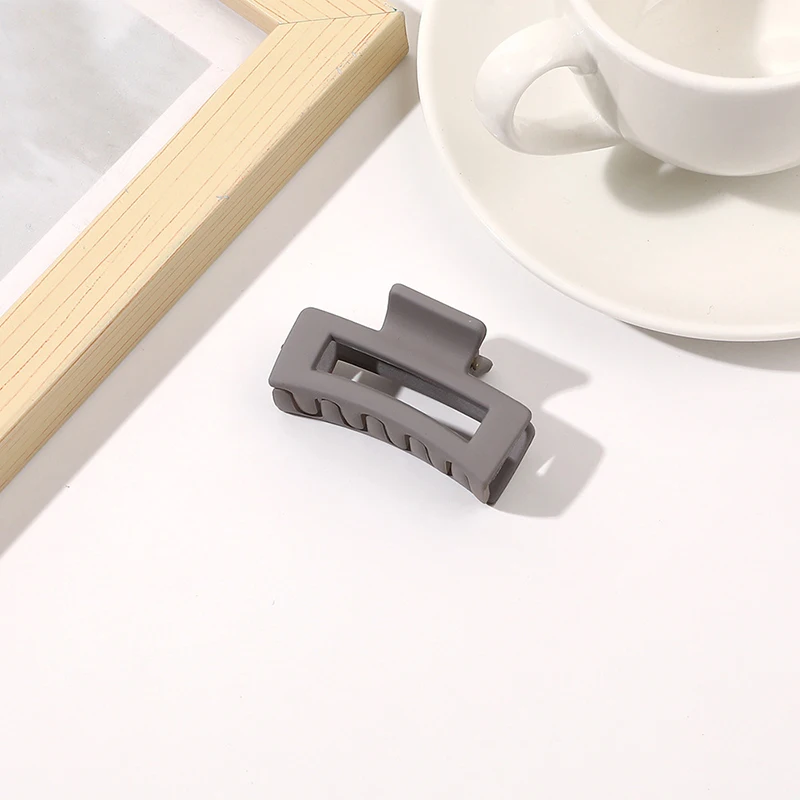 Color: GRAY - Wholesale 4.5cm Frosted Matte Mini Grab Clip Crab Hair Clips Women Hollow Square Hair Catches Ponytail Clip Bangs Clip Top Clips