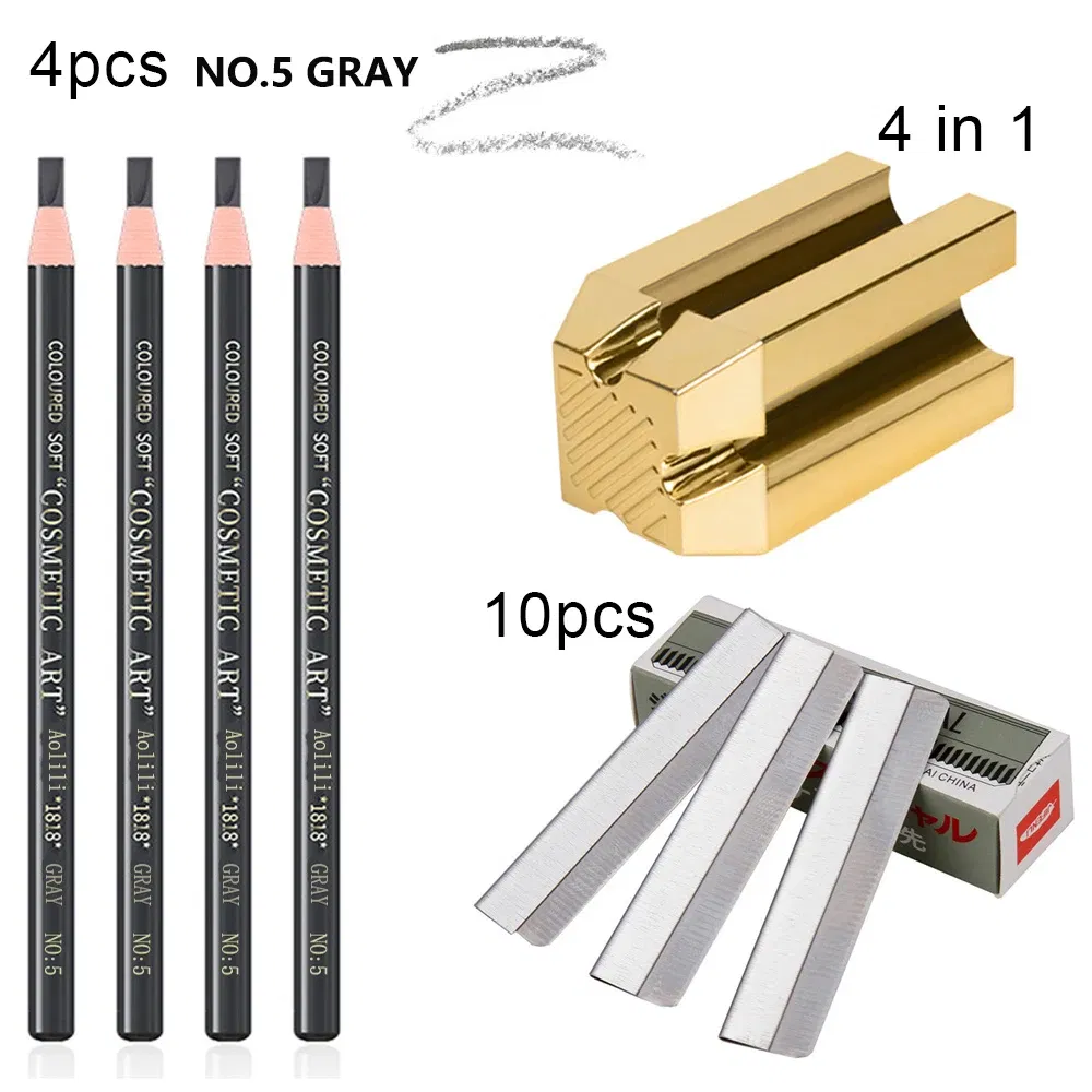Color: light green, Ships From: CHINA - Eyebrow Pencil With Sharpener 4Pcs Brow Trimmer Blade Microblading Supplies Set Eyebrows Sharpening Tip Thin Art Makeup Tools
