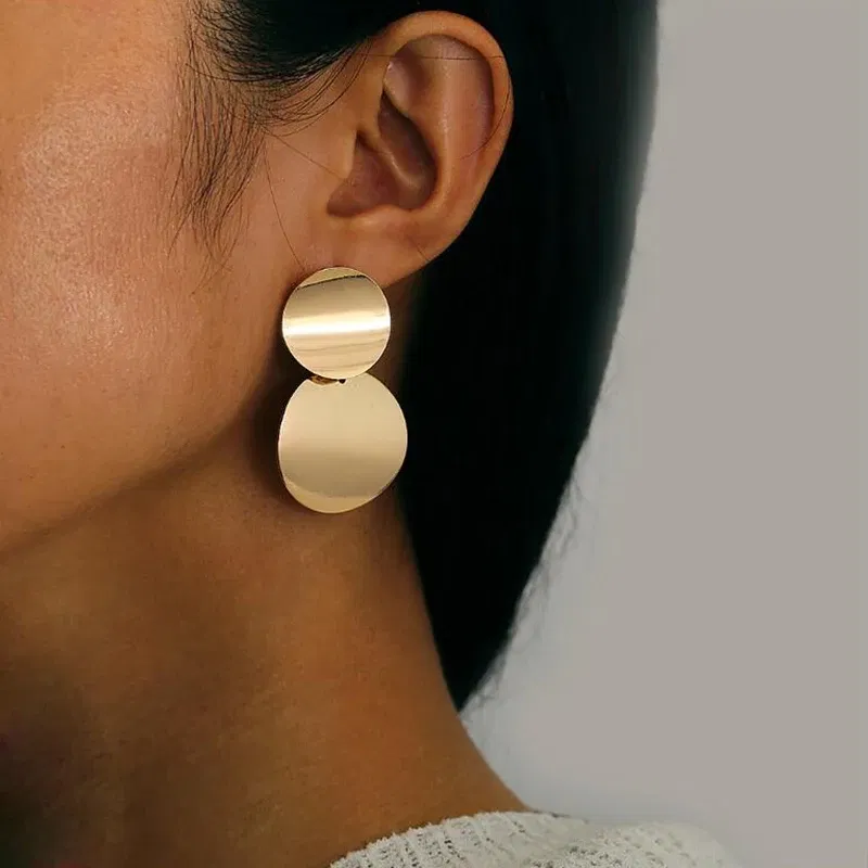 Metal Color: BRONZE - Gold Color Metal Drop Earrings Irregular Hollow Heart Pendants Earrings Twisted Geometric Personality Earrings for Women