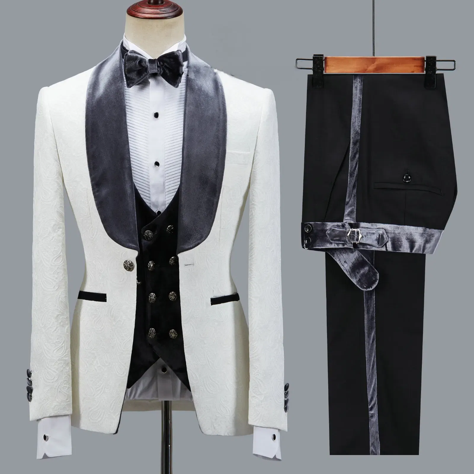 Color: PURPLE, Size: XXL - Floral Jacket Men Suit Slim Fit Wedding Tuxedo Navy Blue Velvet Lapel Groom Party Suits Costume Homme Best Man Blazer
