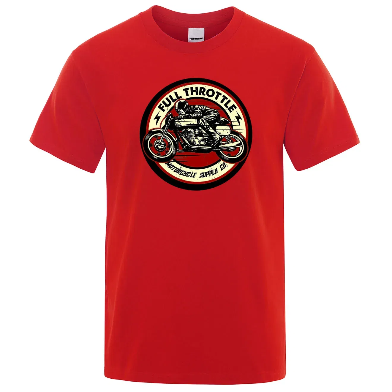 Color: Red, Size: M - Full Throttle Cafe Racer Rockabilly Biker Printed T-Shirt Men Fashion Casual Short Sleeve Loose Cotton Tshirt Summer Loose Tees
