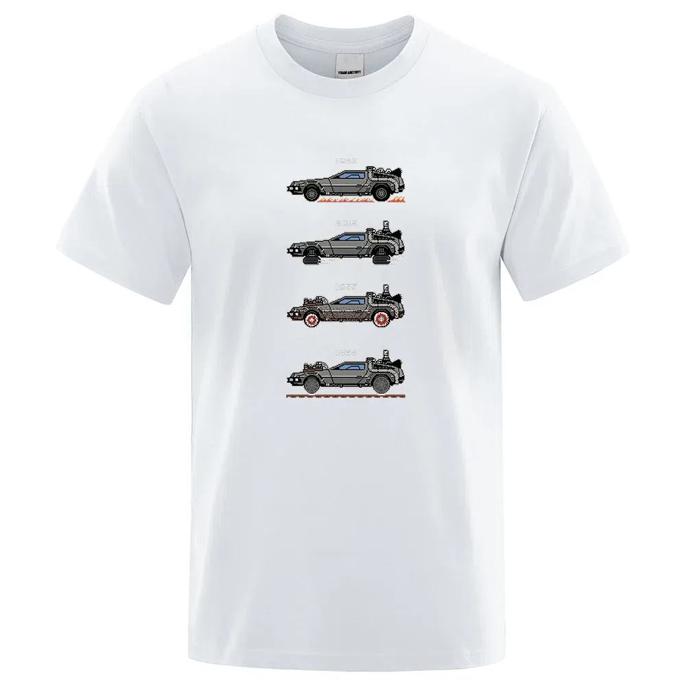 Color: Ivory, Size: XXXL - Retro Style Back To The Future Print Funny Tshirts Men Women Cotton T-Shirts Oversized Loose Tee Clothes Harajuku O-Neck Tops