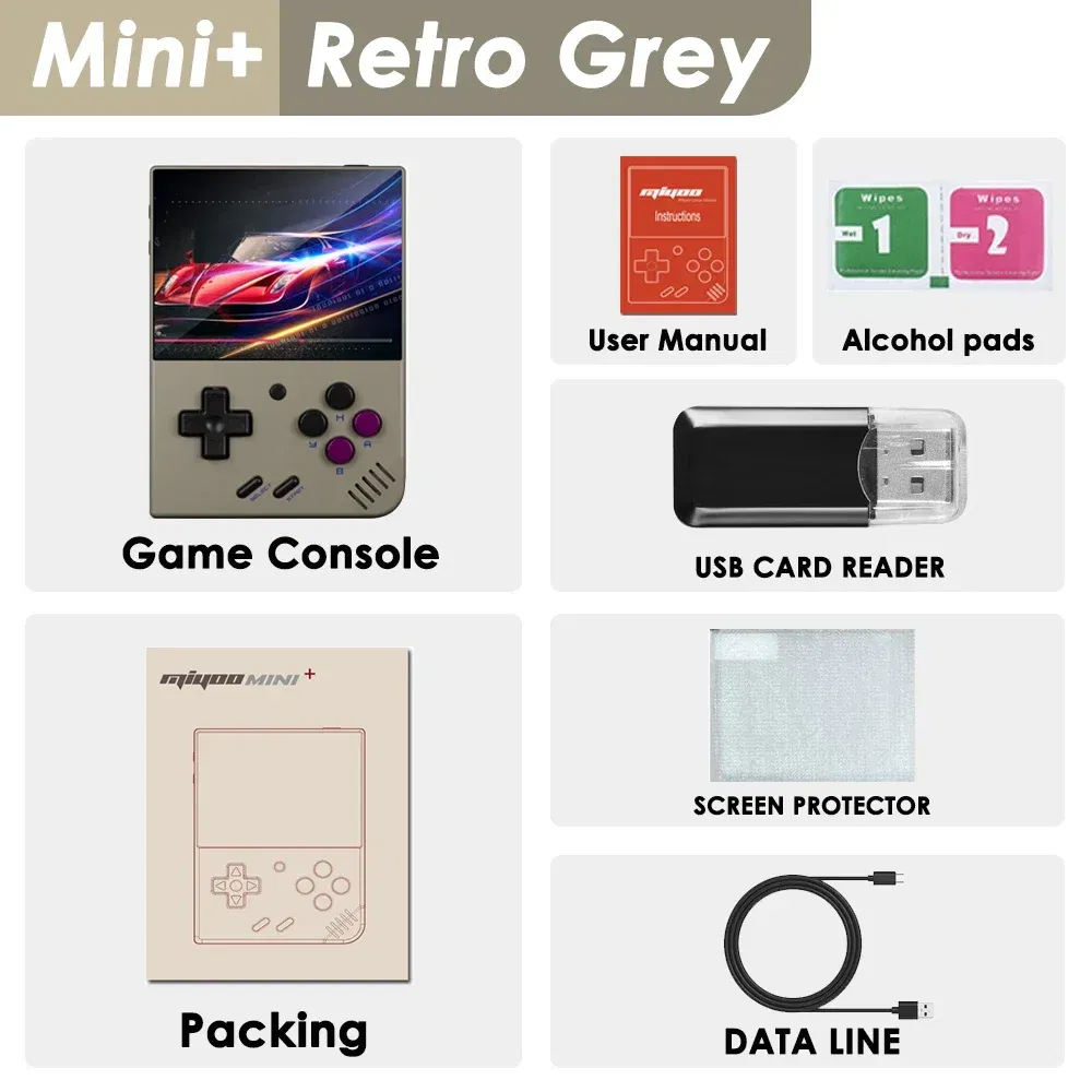 Color: Silver, Bundle: Bundle 2 - MIYOO Mini Plus Portable Retro Handheld Game Console V2 Mini+ IPS Screen Classic Video Game Console Linux System Children's Gift