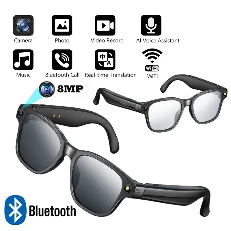 Color Name: Transparent - Smart Glasses With 8M HD camera 1200P anti-shake HD video AI intelligent voice assistant Real-time translation Object recognion