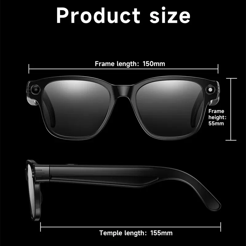 Color Name: Transparent - Smart Glasses With 8M HD camera 1200P anti-shake HD video AI intelligent voice assistant Real-time translation Object recognion