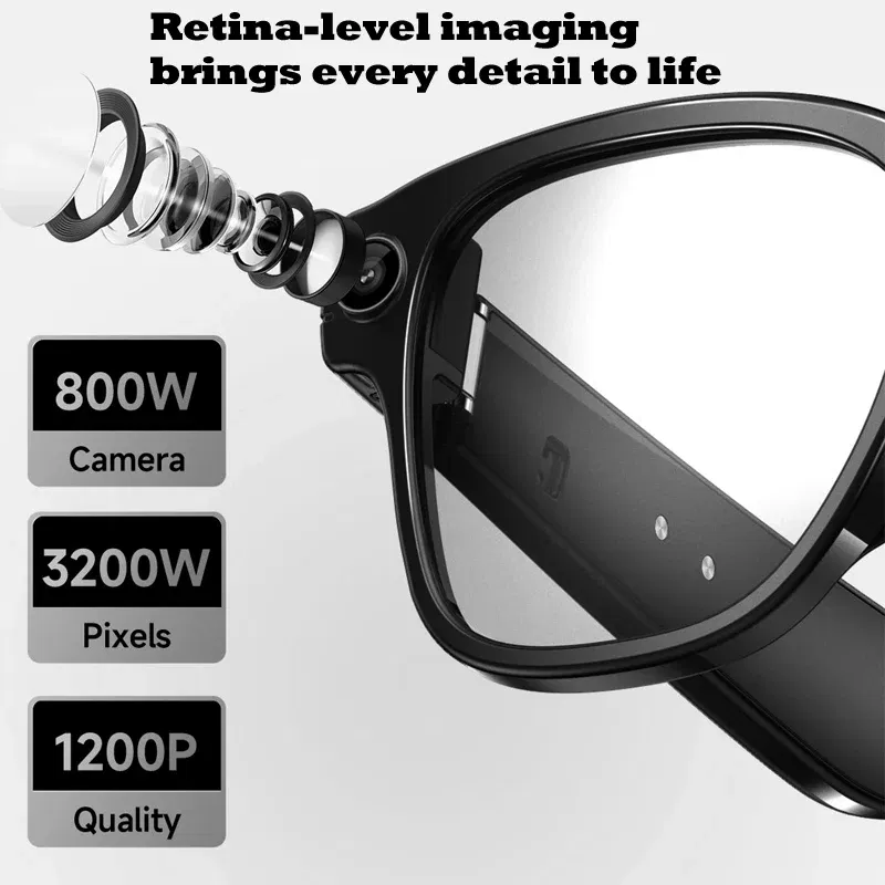 Color Name: Transparent - Smart Glasses With 8M HD camera 1200P anti-shake HD video AI intelligent voice assistant Real-time translation Object recognion
