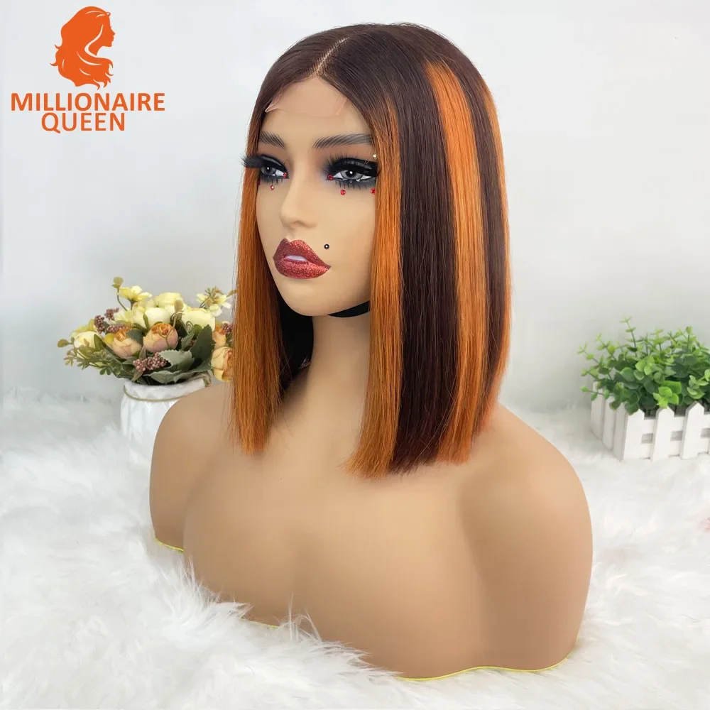 Color: T1B/613, Stretched Length: 10inches, Density: 250%, Lace Size: 2x6 - Highlight P4/30 Brown Vietname Bone Straight Bob Wig Super Double Drawn Human Hair 2x6 Glueless Lace Closure Wig For Black Women