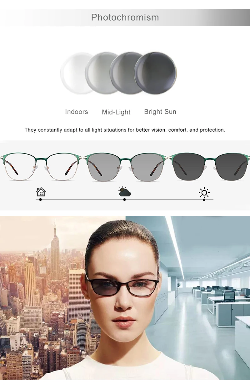 Lenses Color: Tangerine, Lens Index: 1.61 - Photochromism Gray Brown 1.56 1.61 1.67 Index Aspheric Lenses UV-proof Myopia Hyperopia Outdoor Prescription Sun Optics Glasses