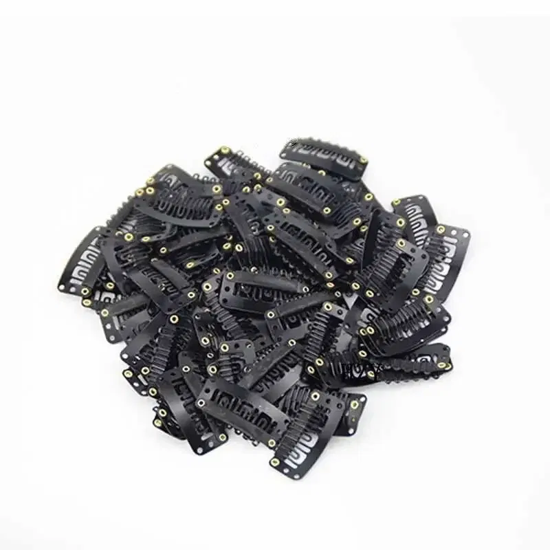 Color: Beige - 10pcs/lot 9-teeth Hair Extension Clips Wig Clips Combs Snap Clips with Rubber for Hair Extension Toupee DIY Styling Tool 28/32mm
