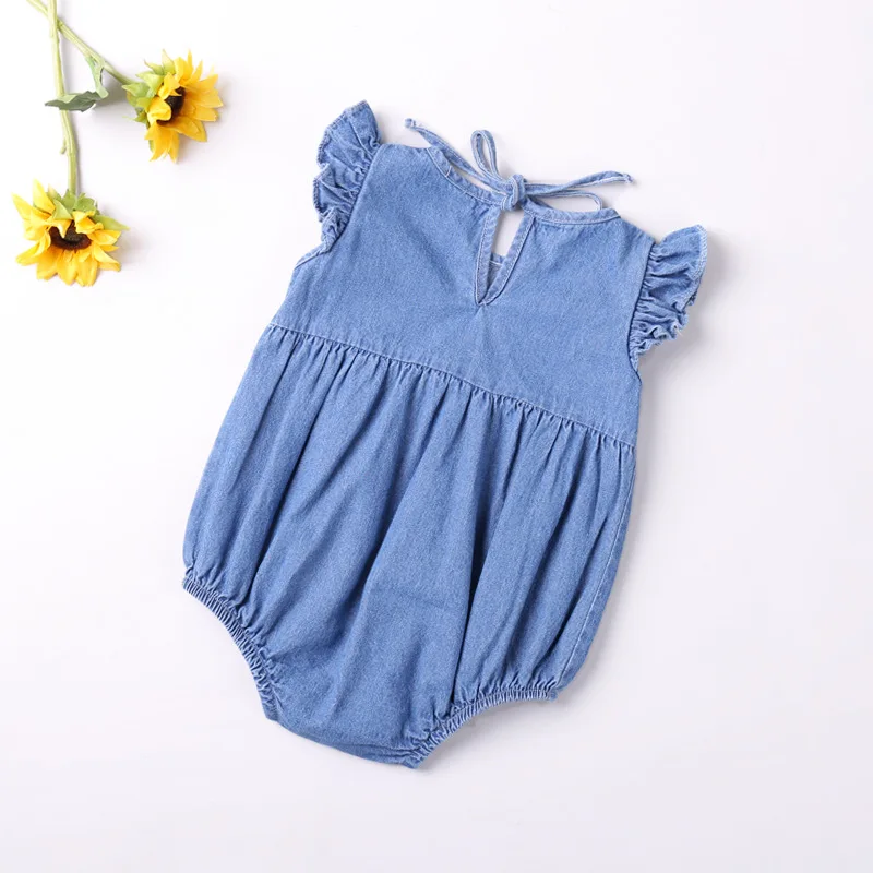 Color: Blue, Kid Size: 9M - Baby Girls Rompers Toddler Ruffles Romper Cotton Denim Fly Sleeveless Summer Bodysuit Sunsuit Outfits Newborn Infant Jumpsuit