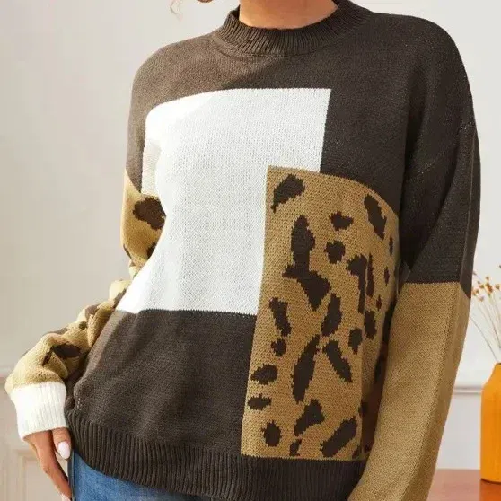 Color: green, Size: One Size - Women Y2k O-Neck Crochet Kintted Sweater Leopard Loose Top E-girl Pullovers Spring Autumn Winter Jumper Sueter Streetwear