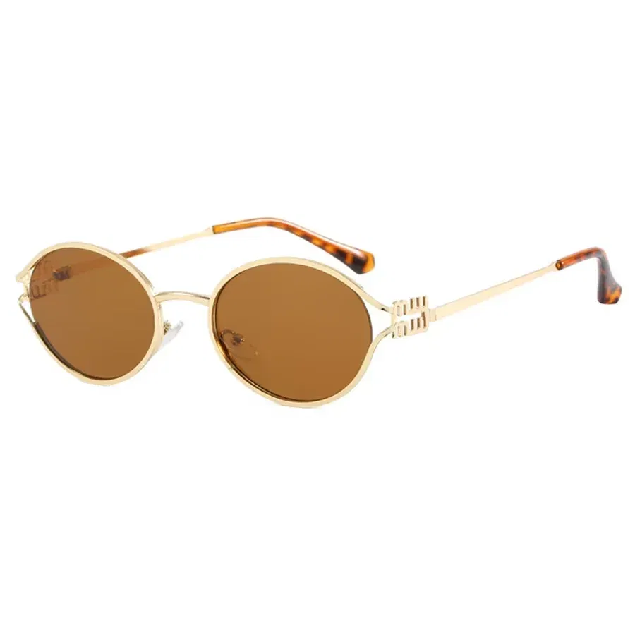 Lenses Color: Yellow - Luxury Brand Designer Oval Sunglasses For Women Sexy Metal Frame Small Round Sun Glasses Ladies Stylish Eyewear Shades UV400