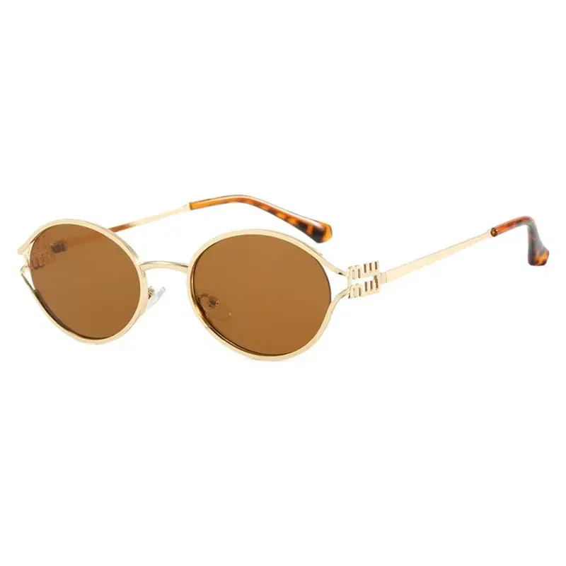 Lenses Color: Yellow - Luxury Brand Designer Oval Sunglasses For Women Sexy Metal Frame Small Round Sun Glasses Ladies Stylish Eyewear Shades UV400