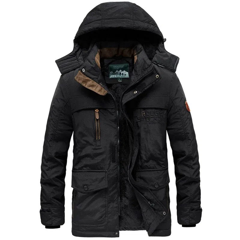 Color: black, Size: M - TELLHIGH 2024 Winter Parka Men Jacket Mens Plus Velvet Men Hooded Windbreaker Coats Men Casual Warm Jackets Coat Detachable Hat