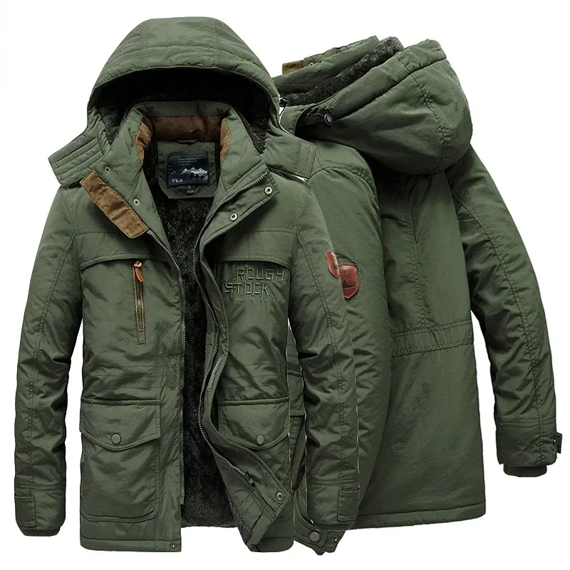 Color: black, Size: M - TELLHIGH 2024 Winter Parka Men Jacket Mens Plus Velvet Men Hooded Windbreaker Coats Men Casual Warm Jackets Coat Detachable Hat