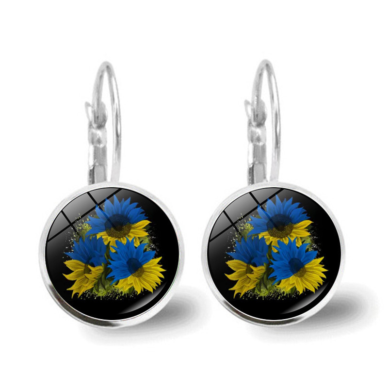 Metal Color: Light Yellow Gold Color - Ukrainian Element Earrings Women's Simple and Versatile Yellow and Blue Sunflower Butterfly Earrings Earrings Temperament