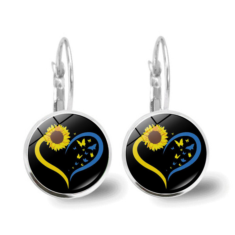 Metal Color: Light Yellow Gold Color - Ukrainian Element Earrings Women's Simple and Versatile Yellow and Blue Sunflower Butterfly Earrings Earrings Temperament