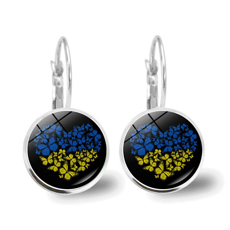 Metal Color: Light Yellow Gold Color - Ukrainian Element Earrings Women's Simple and Versatile Yellow and Blue Sunflower Butterfly Earrings Earrings Temperament