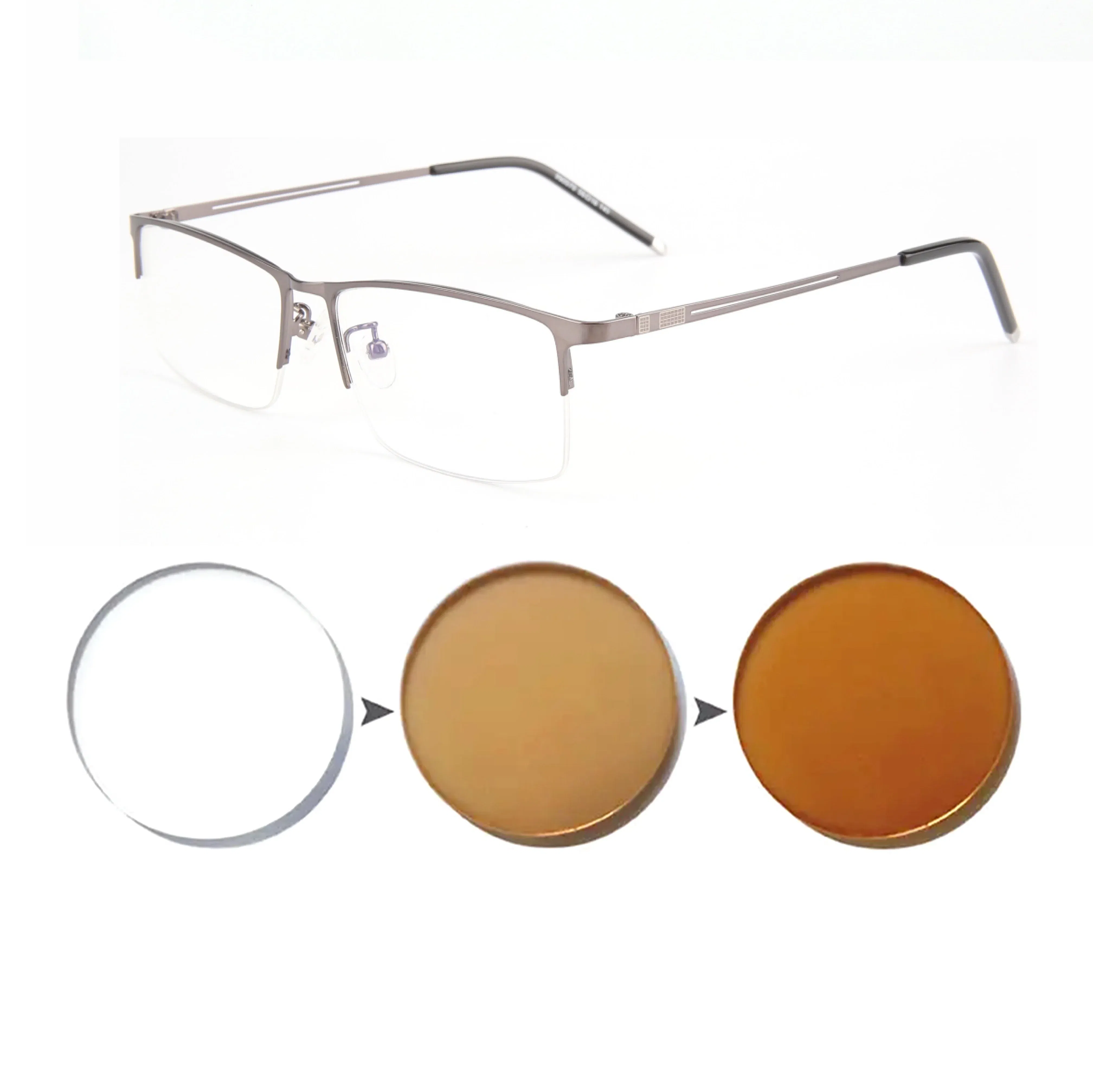 Frame Color: Blue, Eye Prescription: +275 - Sun Photochromic Finished Myopia Glasses Women Men Metal Half Frame Chameleon Short-sight Eyewear0 -0.5 -0.75 -1.0 To -6.0