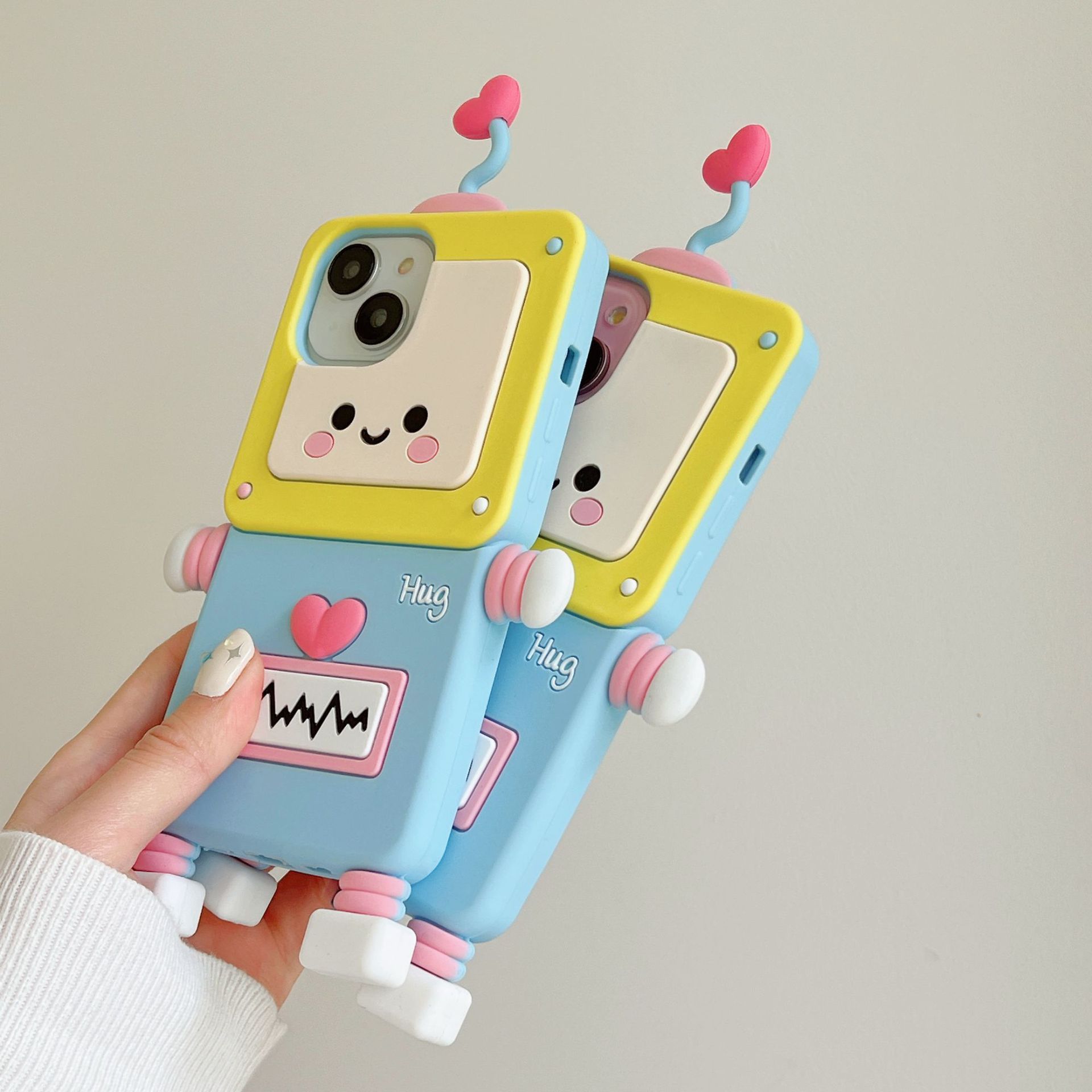 Material: EVA, Color: Beige - New Cartoon Love Antenna Robot Phone Case For iPhone 15 14 13 12 Pro Max 11 Drop Resistant Case Card