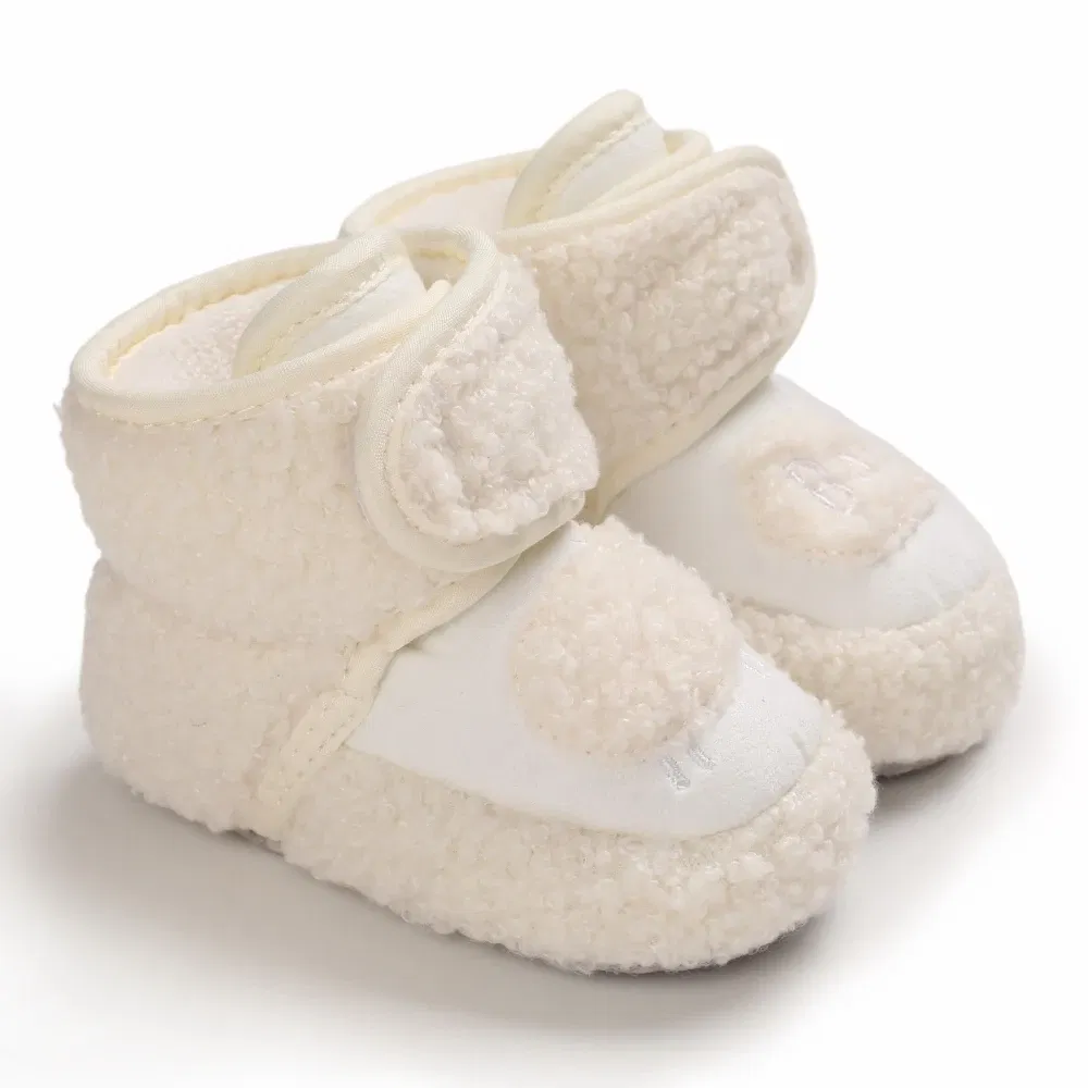 Color: black, Baby Age: 7-12 Months - 2022 Baby Autumn Winter Boots Baby Girl Boys Winter Warm Shoes Solid Fashion Toddler Fuzzy Balls First Walkers Kid Shoes 0-18M