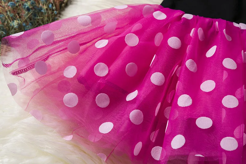 Color: MULTI, Size: S - Mickey Minnie Mouse Cartoon Kids Short Sleeve Polka Dot Princess Dress Party Baby Girls Clothes Cosplay Costumes 1-6Y