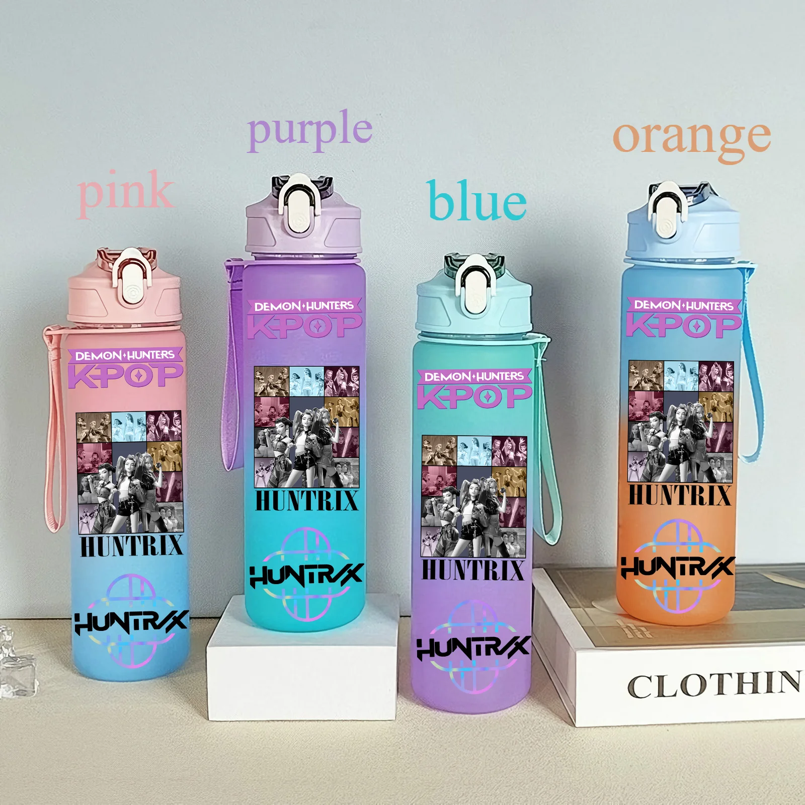 Color: camel, Size: 12cm - 750ML K-pop Demon Hunters HUNTR X Rumi Mira Zoey Jinu Celine Kpop Plastic Water Cup K Pop Drinking Bottle School Huntrix Gourde
