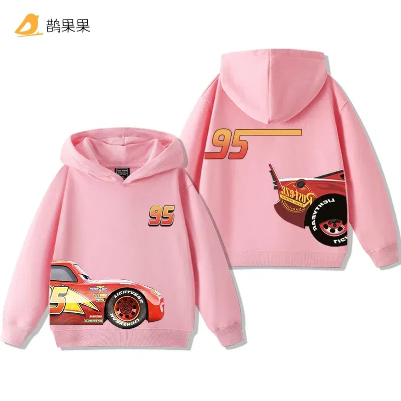 Color: Dark Grey, Kid Size: 5 - Cars Lightning McQueen Fun Printed Kids Boys Girls Hooded Sweatshirt Fall and Winter Casual Fashion Warm Student Hoodie