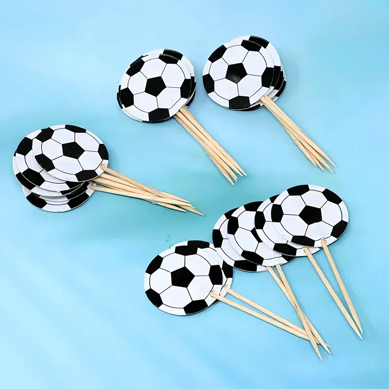 Color: DARK GRAY - 24/48pcs Football Cake Decoration Football Cupcake Topper Soccer Theme Cake Topper Kids Birthday Party Supplies