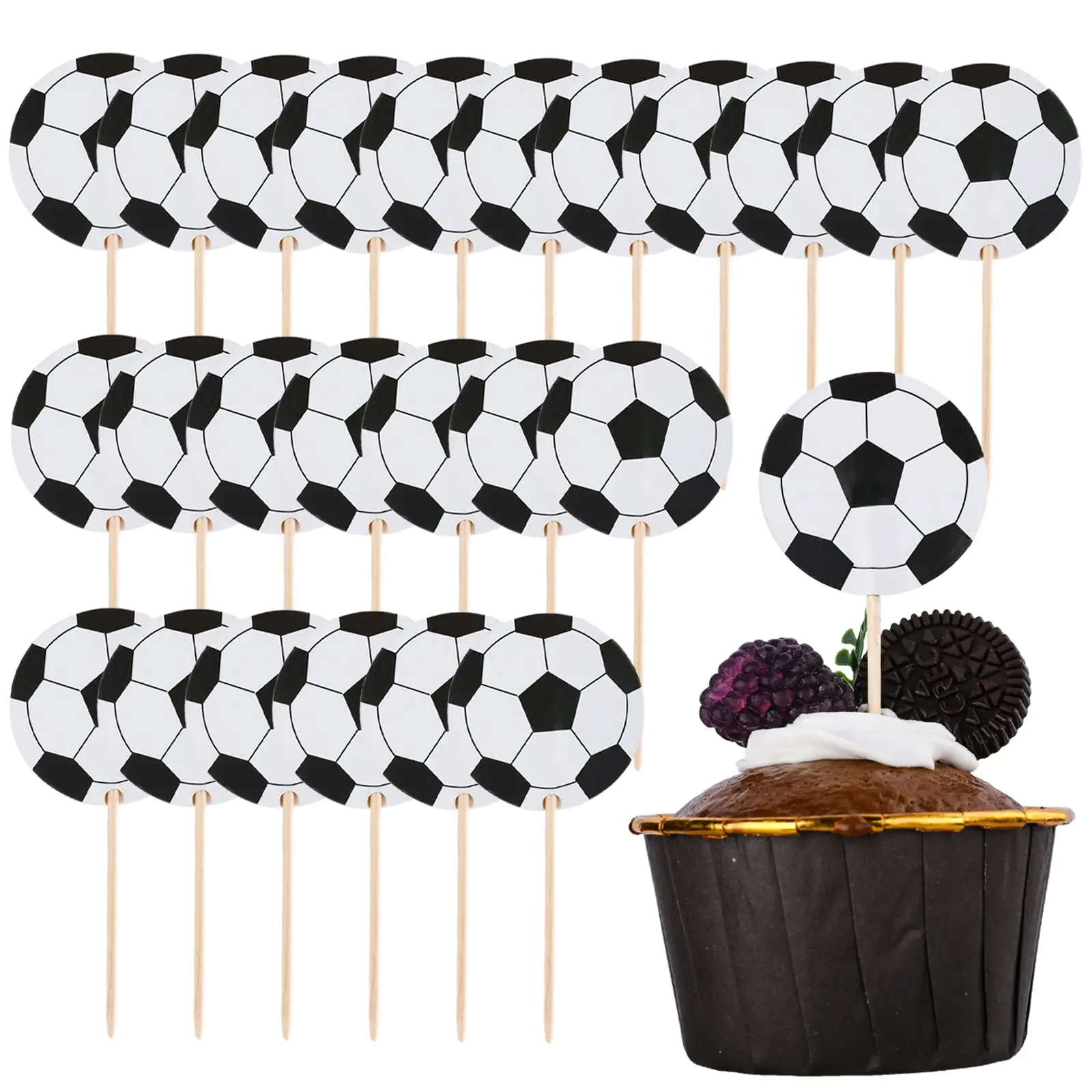 Color: DARK GRAY - 24/48pcs Football Cake Decoration Football Cupcake Topper Soccer Theme Cake Topper Kids Birthday Party Supplies