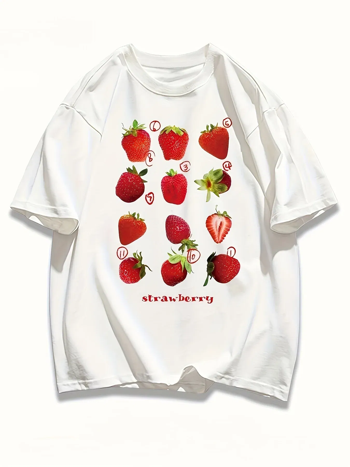Color: Blue, Size: L - 100% Cotton Women T-shirt Cute Fresh Strawberries Printed Tee Shirt Summer Comfortable Loose Tops Street Fashion Female Clothes